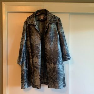 Light blue and grey floral, long kimono jacket